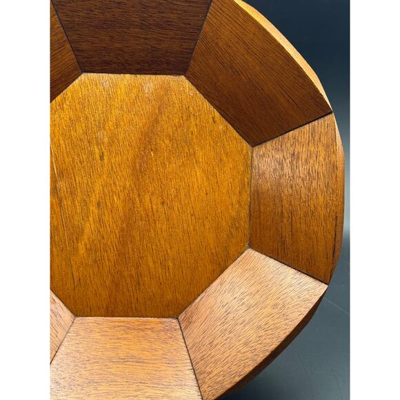 Vtg mixed wood octagon pedestal trinket compote bowl Golden brown - Picture 6 of 8